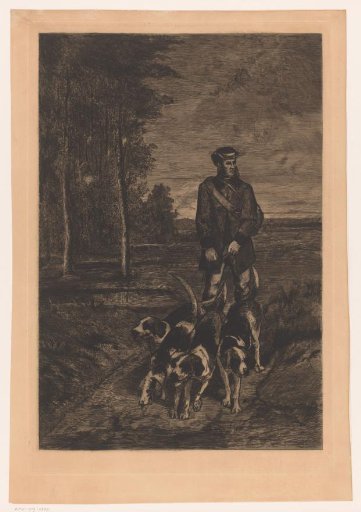 Huntsman's boy with four dogs