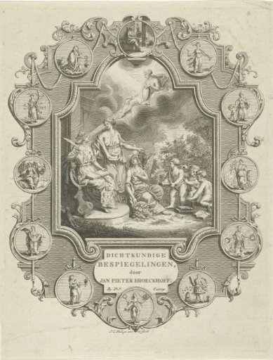 Allegorical title page with Poetry on a throne