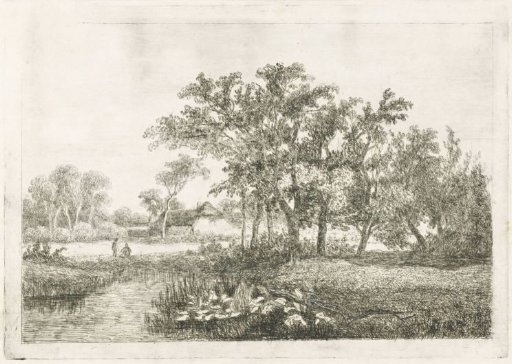 Two figures by a narrow river