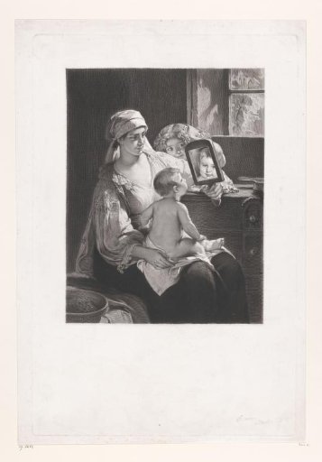 Mother Holding a Mirror for the Child on Her Lap