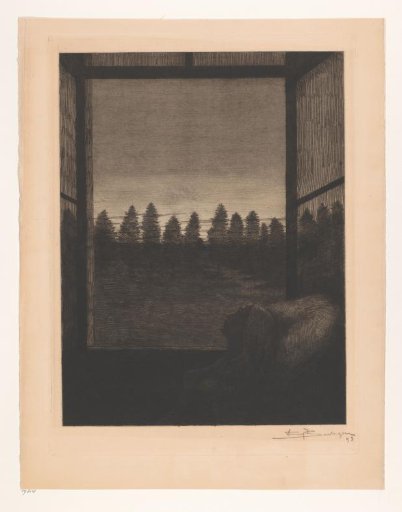 Young woman at an open window in moonlight