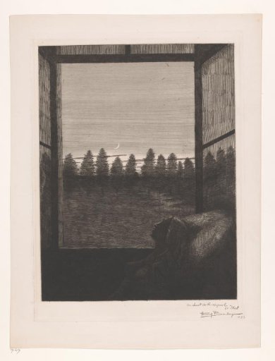 Young woman at an open window in moonlight