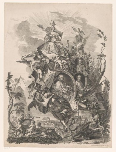 Portraits of Salzburg Cardinals Sigismund II de Schrattenbach, Eberhard II de Truchsess and Burchard I de Ziegenhagen in allegorical representation