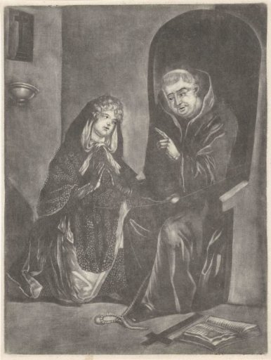 Young woman confessing to a priest