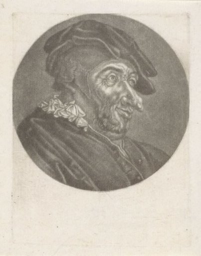 Head of a man with a hat and a bumpy nose
