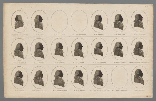 Silhouette portraits of eighteen Dutch politicians from Holland