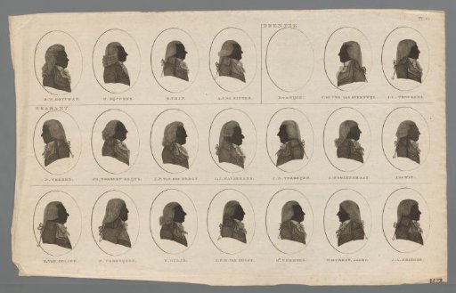 Silhouette portraits of twenty Dutch politicians from Groningen and Drenthe
