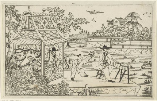 Chinese drummer on a plateau in a landscape
