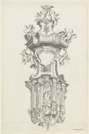 Pulpit with a figure of Christ and putti