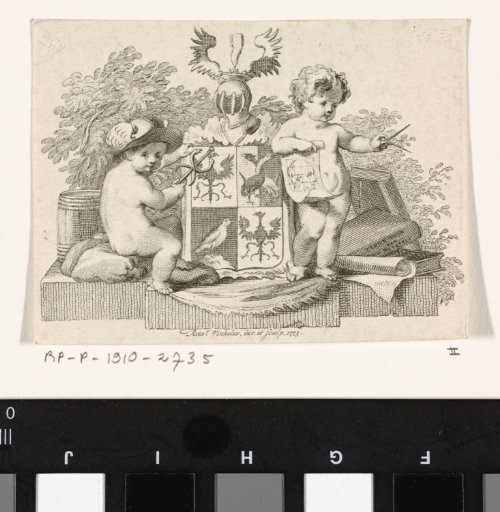 Family coat of arms of Goll van Frankenstein, flanked by two putti