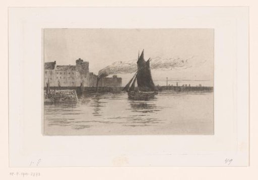 Harbour view with sailing boat in Honfleur