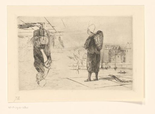 Two depictions of women with baskets