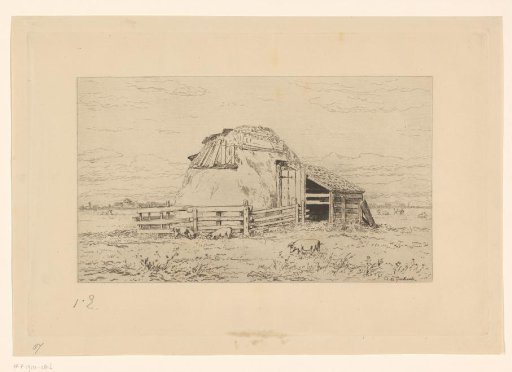 Pigsty and manure heap in a landscape
