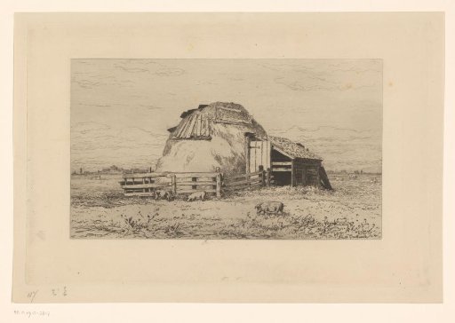 Pigsty and manure heap in a landscape