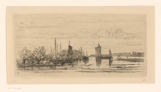 Landscape with mill and sailing ships at Dordrecht