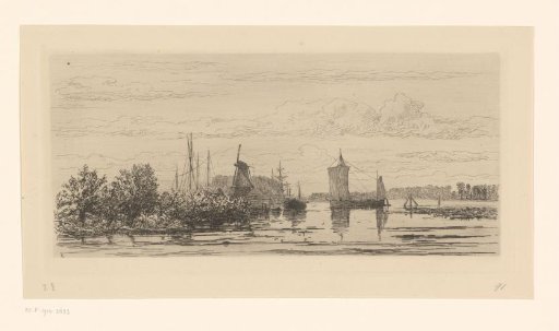 Landscape with mill and sailing ships at Dordrecht