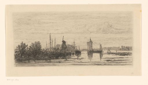 Landscape with mill and sailing ships at Dordrecht