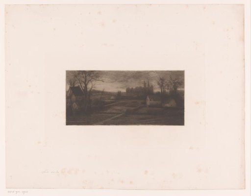 Landscape with farms in the evening