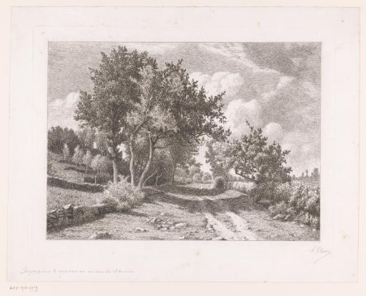 Landscape with a country road and low stone fences