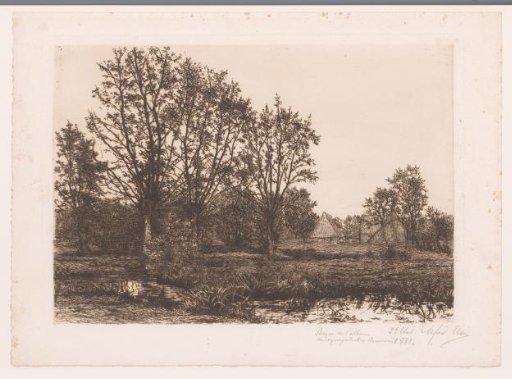 Landscape with four willows and a brook