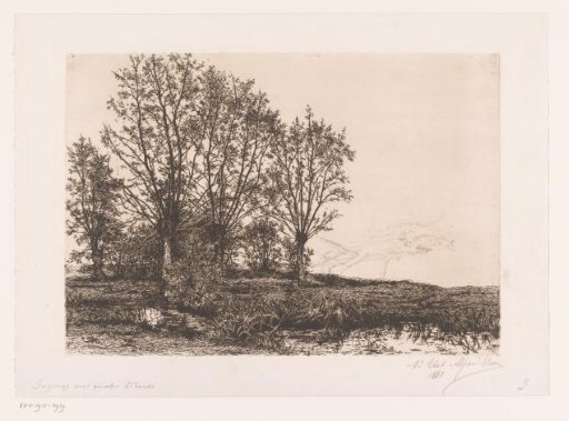 Landscape with four willows and a brook