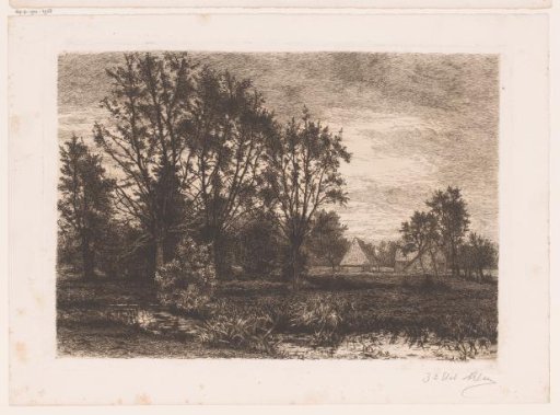 Landscape with four willows and a brook