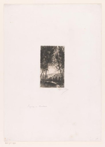 Mountain landscape with a lake and trees in the foreground