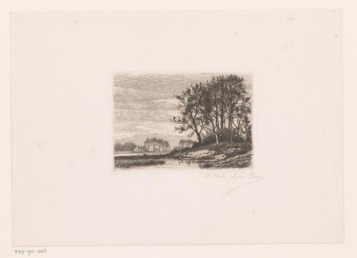 Landscape with trees on a hill by the water