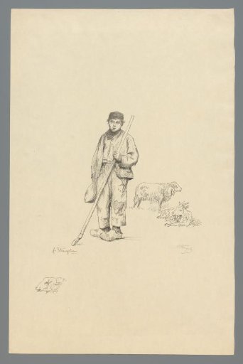 Shepherd boy with a goat and a sheep