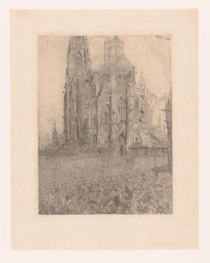 Crowd on a square near a cathedral