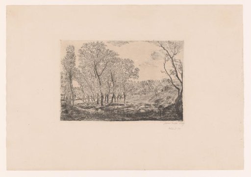 Landscape with poplars by the water