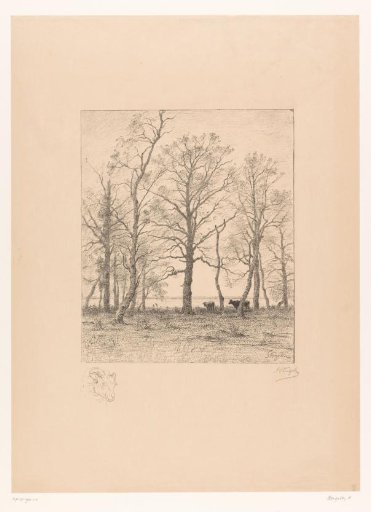 Landscape with trees and two cows