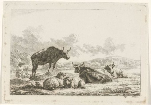 Landscape with cows and sheep