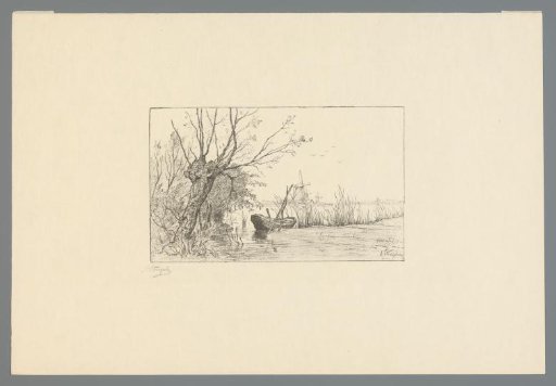 View of the Rotte with a rowing boat and mills