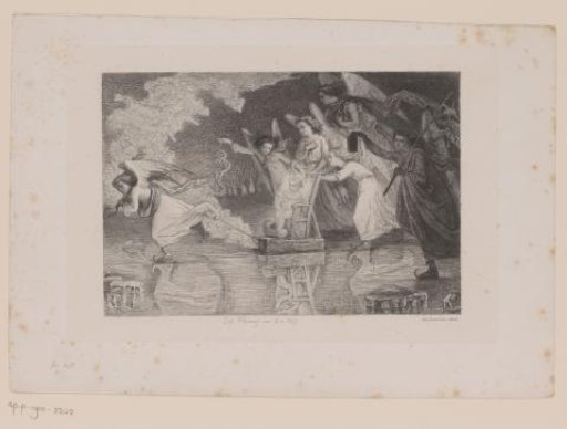 Christ in a sleigh, drawn over the ice by skating angels