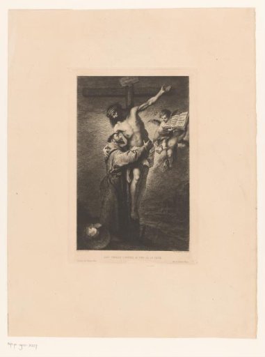 Francis of Assisi at the foot of the cross, helping Christ down