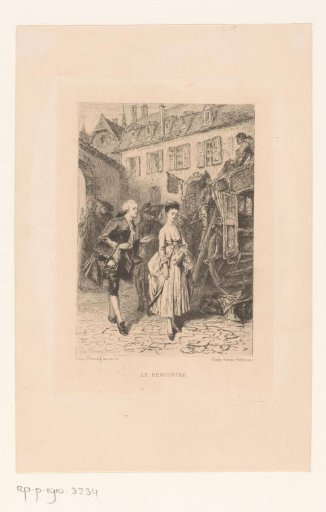 Meeting between Manon Lescaut and Chevalier des Grieux at a carriage