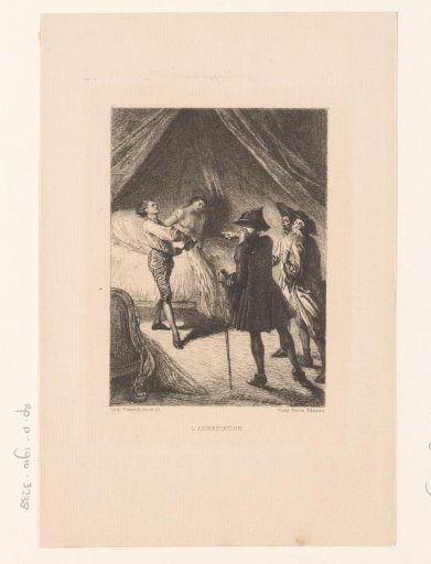 Manon Lescaut and Chevalier des Grieux arrested in the bedroom