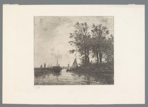 Ships on the Maas with a mill in the background