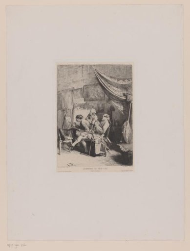 Two Art Collectors at an Easel Where a Painter is Working