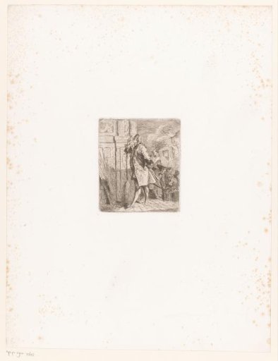 Man studying architectural details, a carriage in the background