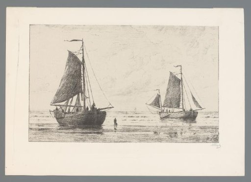 Two Katwijk sailing ships on the beach