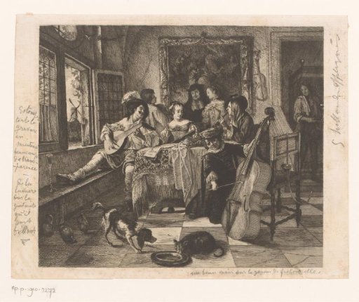 Parlor concert with three musicians and a singer