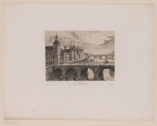 View of the Pont au Change over the Seine in Paris, with the law court and Place de l'Horloge on the left