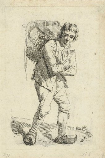 Man in clogs with a basket on his back