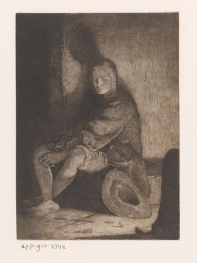 Youth with violin on lap and bow broken on the ground