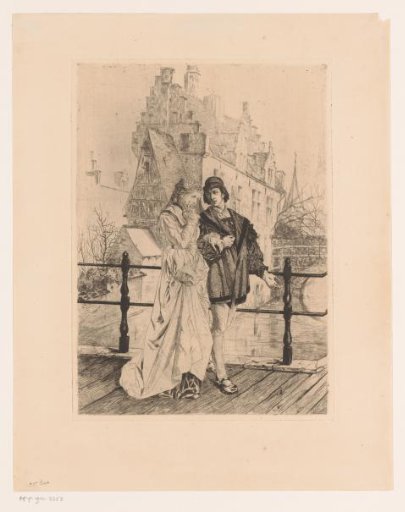 Young couple walking arm in arm over a bridge