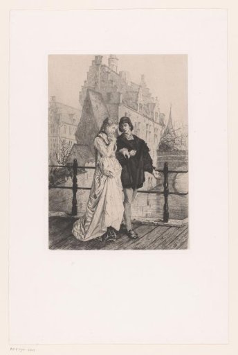 Young couple walking arm in arm over a bridge