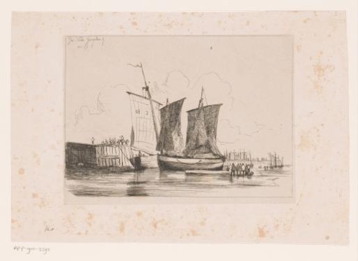 Two sailing ships along the quay