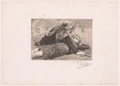 Two Children Lying in the Grass